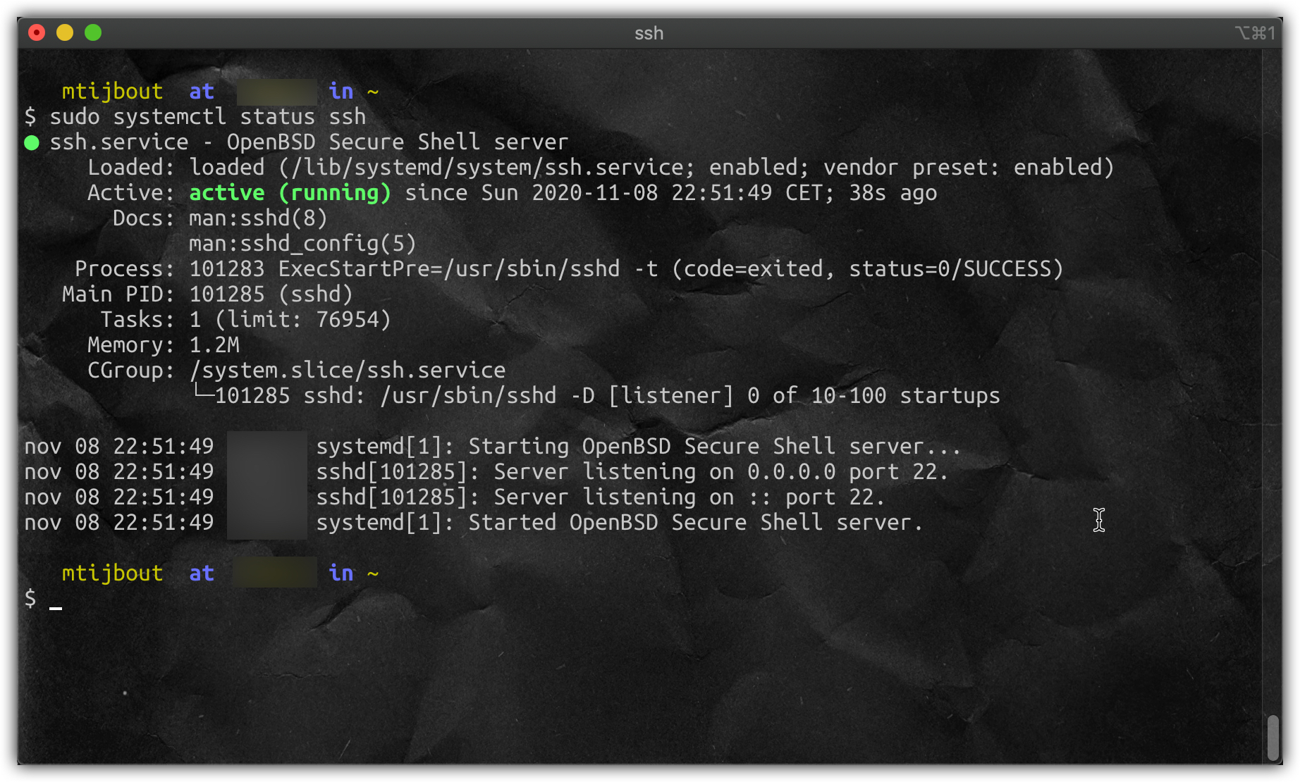 Ubuntu Terminal - systemctl status ssh