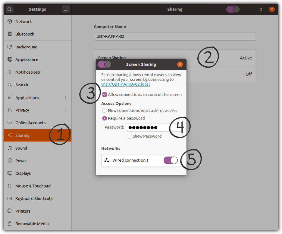 Ubuntu Settings - Enabling Screen Sharing
